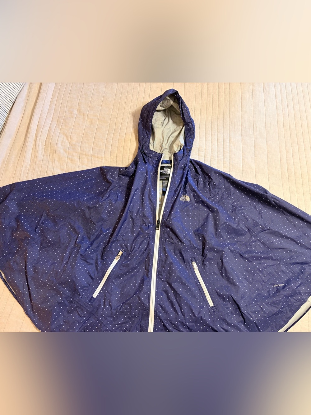The North Face Women’s Navy Polka Dot Hooded Waterproof Poncho Jacket